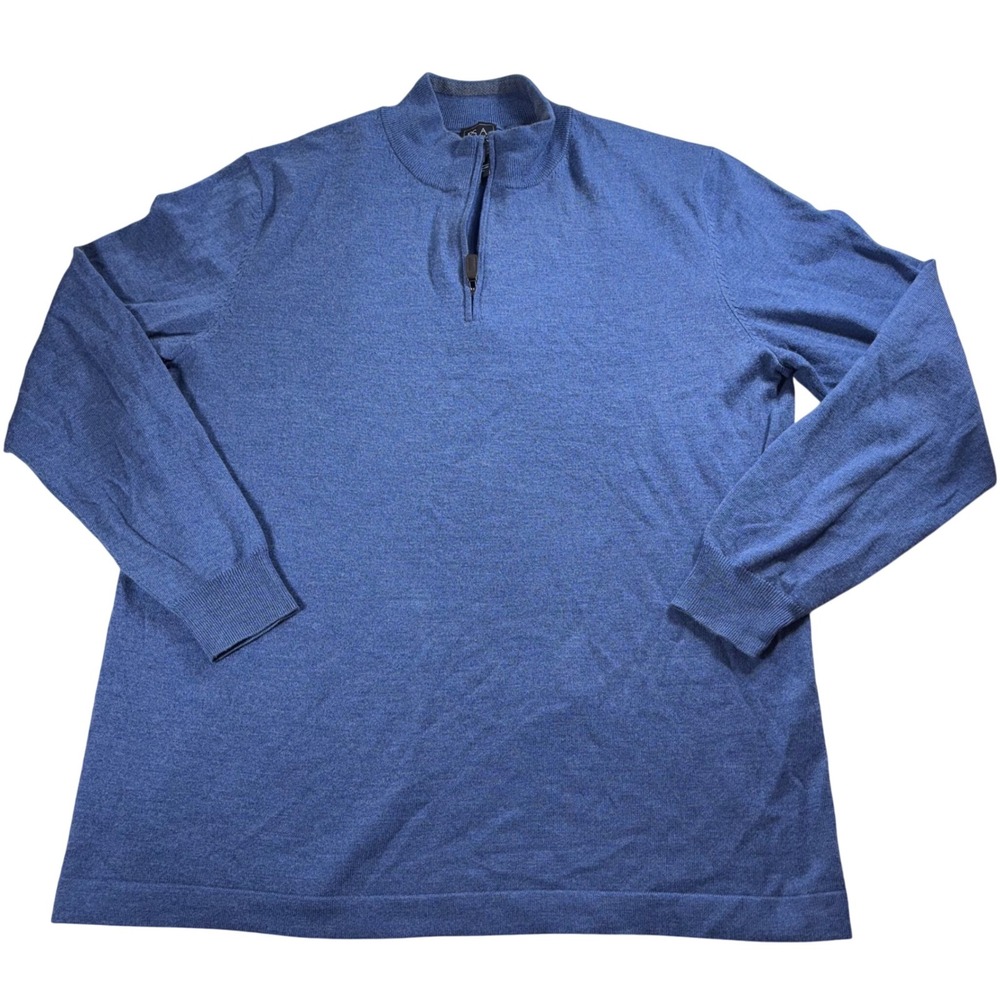 JOS A BANK TRAVELER 100% MERINO WOOL 1/4 ZIP SWEATER 2XL TALL BLUE‎ Classic